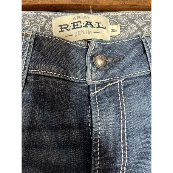 ARIAT Mid Rise Boot Cut Jeans Ocean Blue Size 30R 32”L Whipstitch - Picture 10 of 15